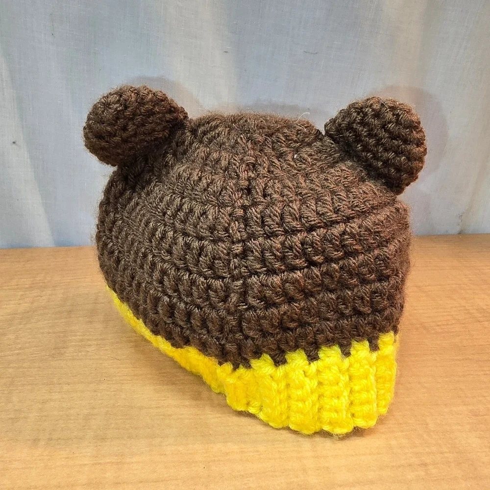 Hand Crocheted Teddy Bear Infant Hat Brown‎ Bear Newborn Doll Winter